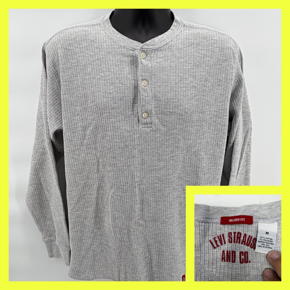 Levi's Men's M Relaxed Fit Long Sleeve Henley Shirt Gray Thermal Waffle Knit